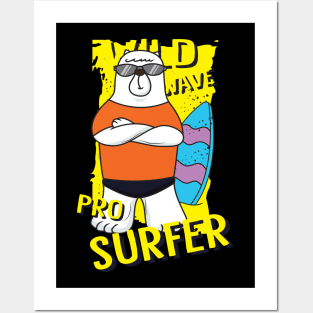 bear surfer cartoon Posters and Art